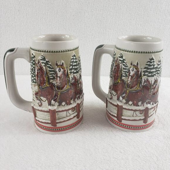 2 Anheuser-Busch Budweiser Beer Steins 3D Clydesdale Bridge Limited Edition - Picture 1 of 8